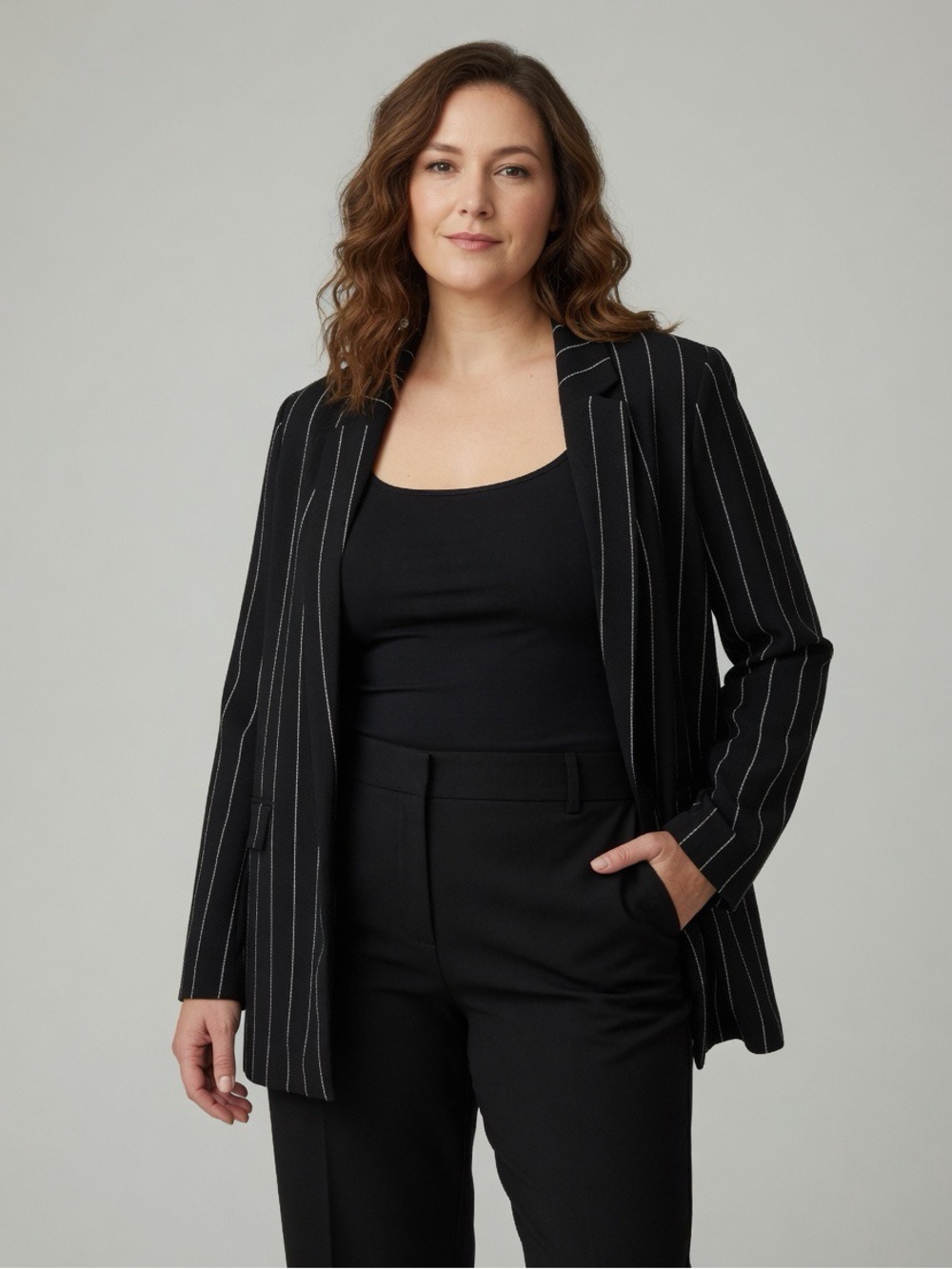 Black Pinstripe Women's Blazer - Classic Tailored Jacket